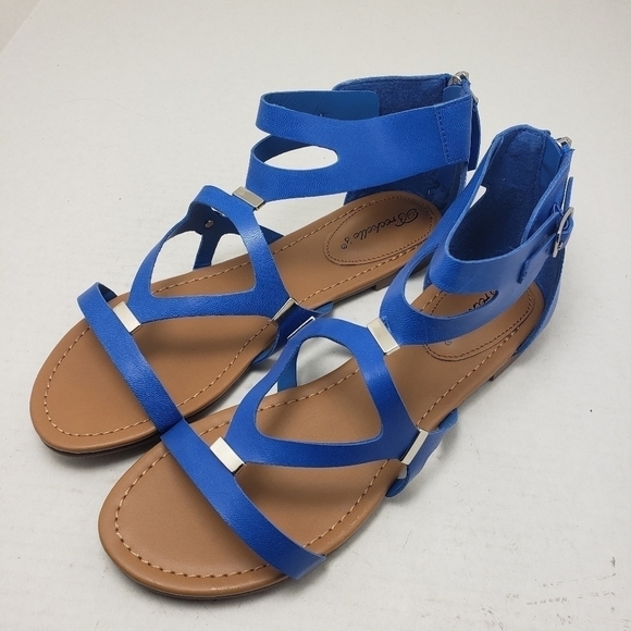 Breckelles Blue Open Toe Slip-On Zip Sandals Sz 8 - Picture 5 of 10